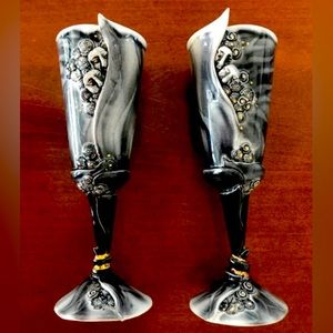 Set of 2 Artist Created Chalices. Goblets Ceramic/Clay/China. Signed by artist!